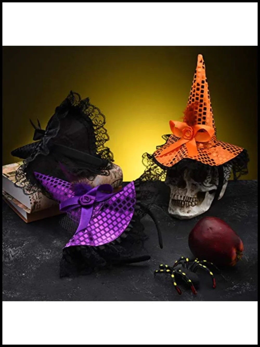Witch Hat Headband Halloween Costume Accessory with Feathers Sequin